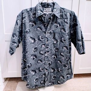 Columbia Mens PFG Fishing Shirt Bass Fish Print Gray Size M 100% Cotton